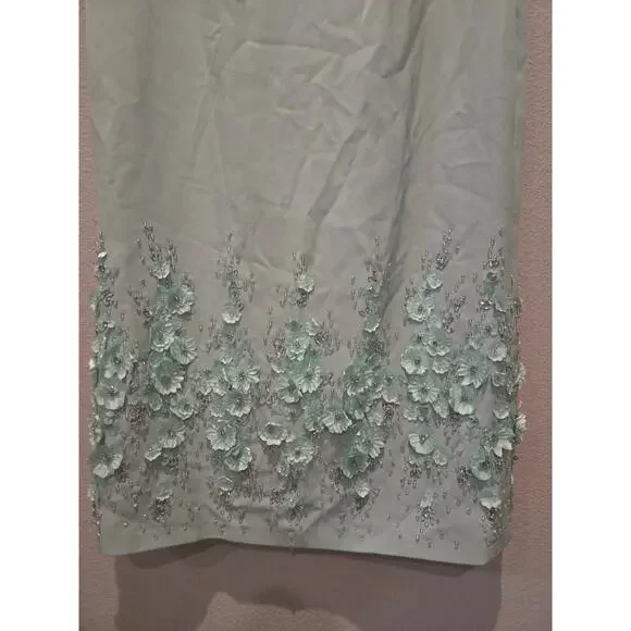 Mac Duggal 11853 Bateau Neck Green Sleeveless Midi Dress 3D Floral Appliques 14